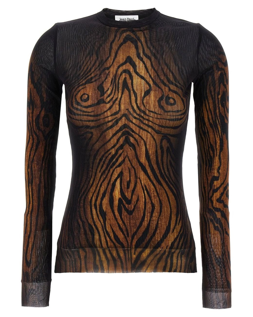 Jean Paul Gaultier Brown Wood-Print Tulle Blouse