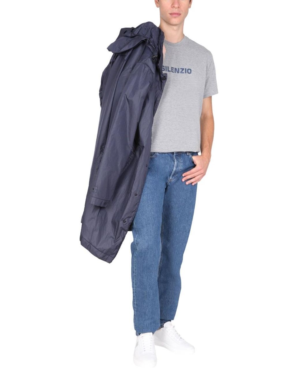 Aspesi Blue Waterproof Coat With Drawstring Nylon Trench & Raincoats for men