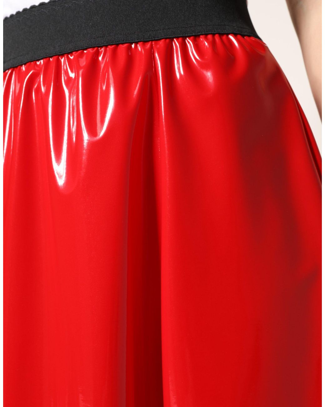 Dolce & Gabbana Red Glossy Polyester High Waist Midi Skirt 05+Co+Pl+Vi