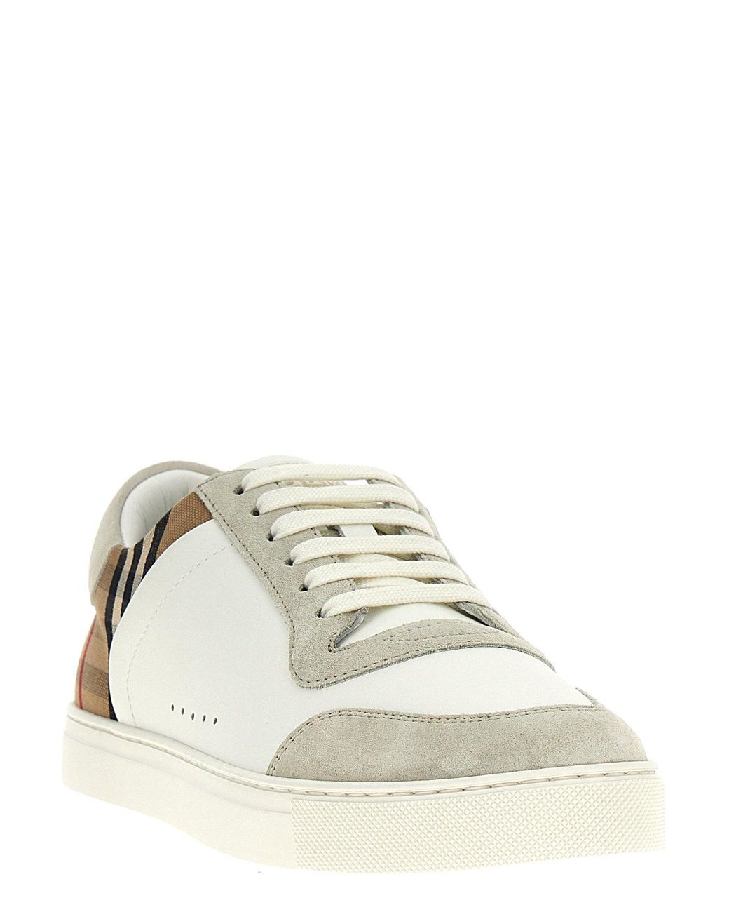 Burberry Check-Print Leather And Suede Sneaker in White for Men | Lyst
