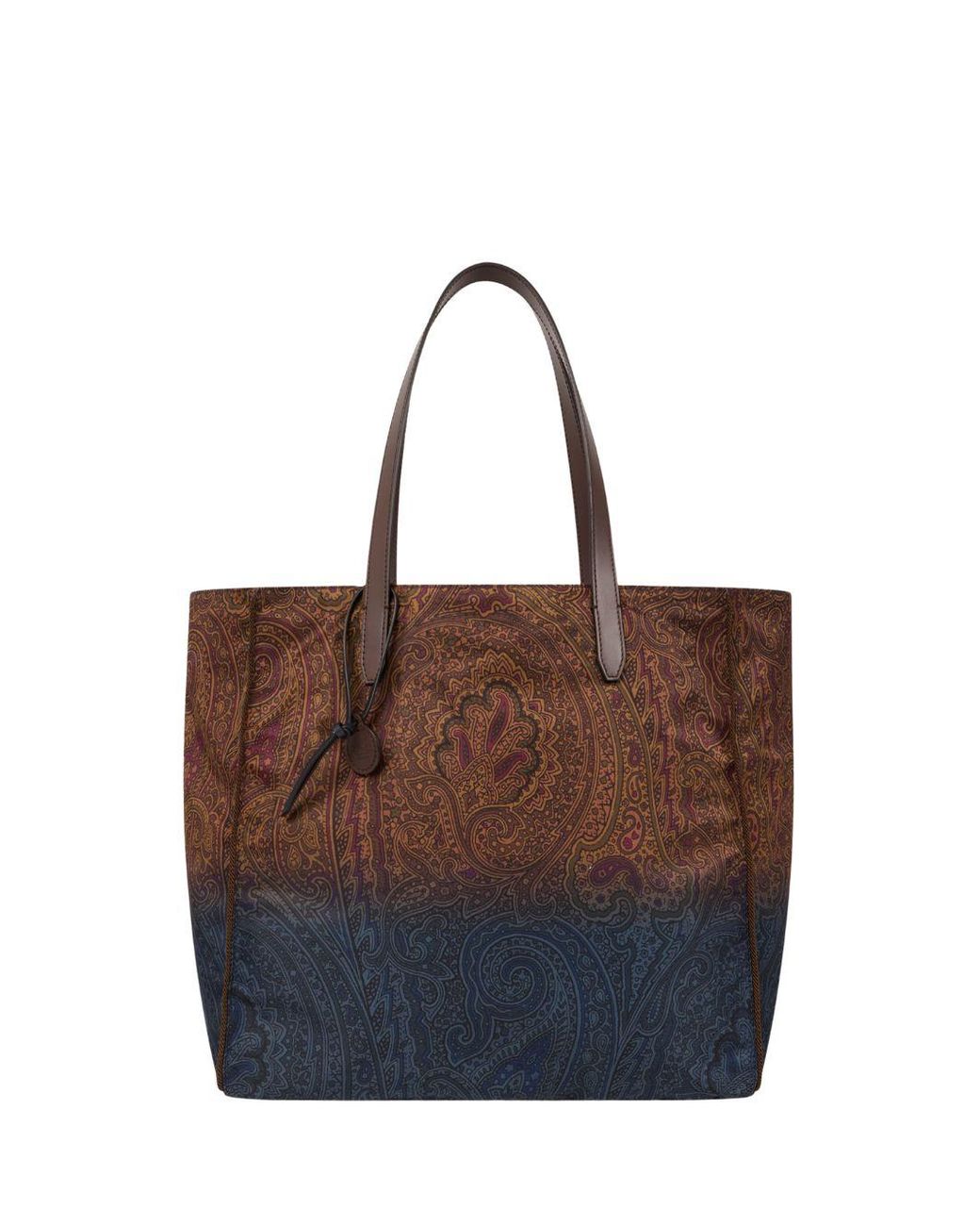 Etro Multicolor Unfold Me Nylon Shopping Bag With Gradient Paisley Pattern And Leather Handles