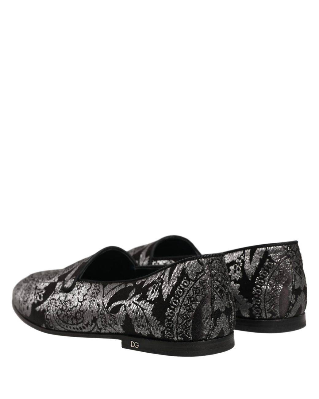 Dolce & Gabbana Gray Jacquard Leather Slip On Loafers Shoes for men