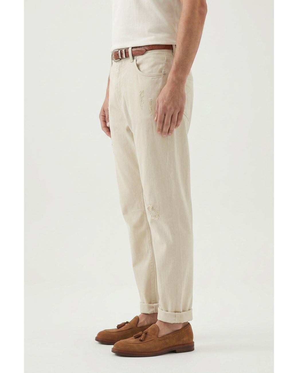 Brunello Cucinelli Natural Relaxed Cotton Trousers for men