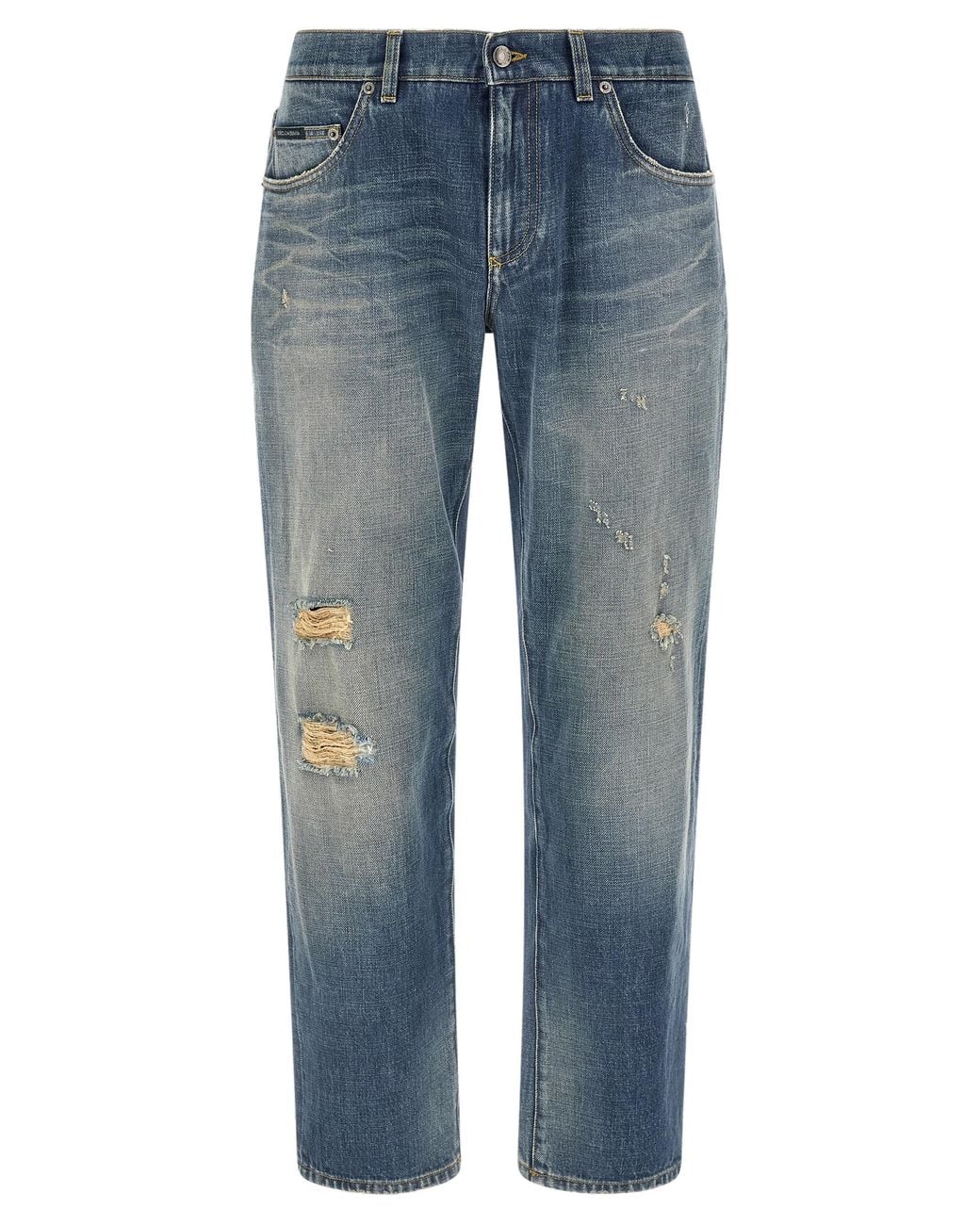 Dolce & Gabbana Blue Dolce & Gabbana Distressed Light-Wash Cotton Jeans for men