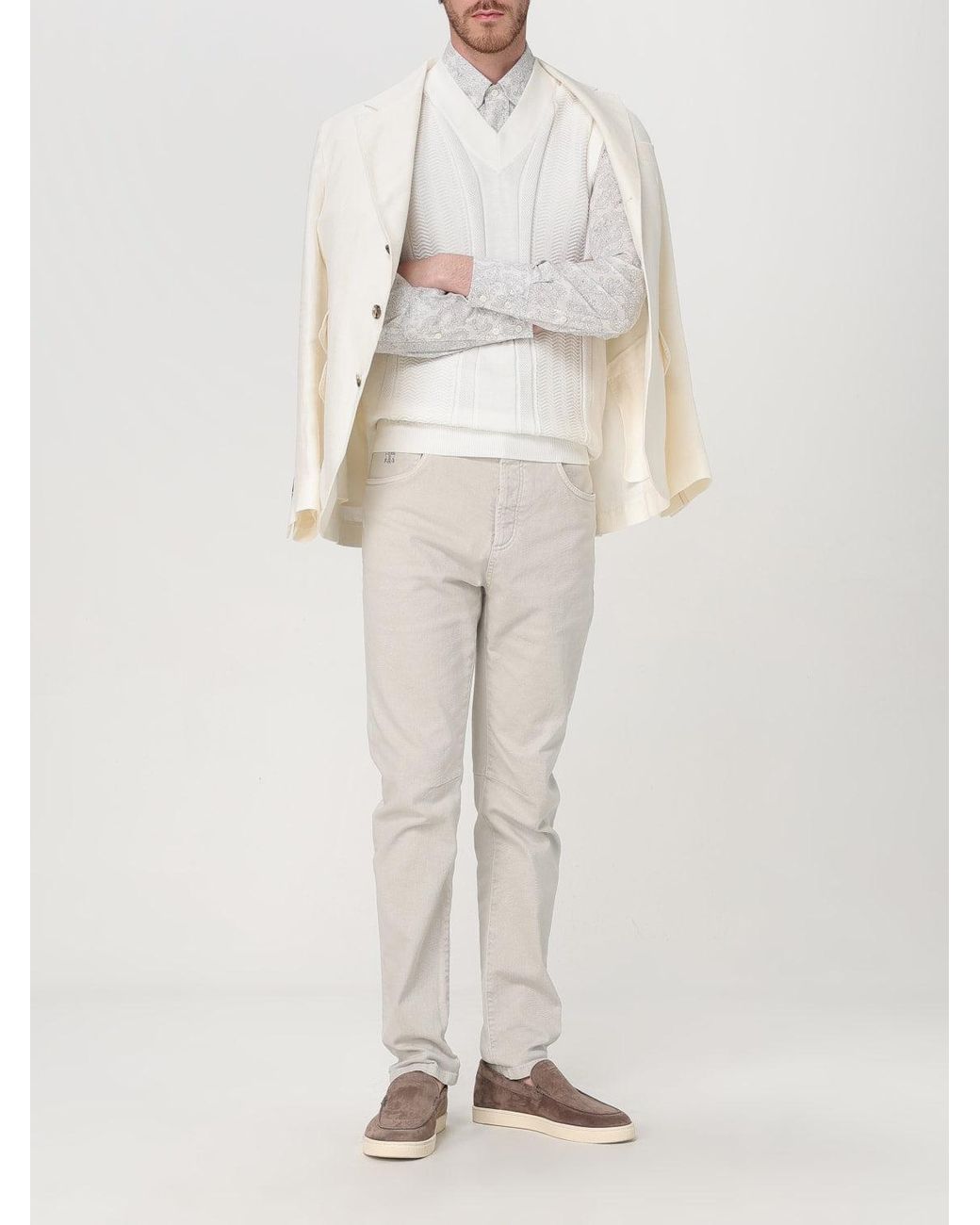 Brunello Cucinelli Natural Off Linen Wool Blazer for men