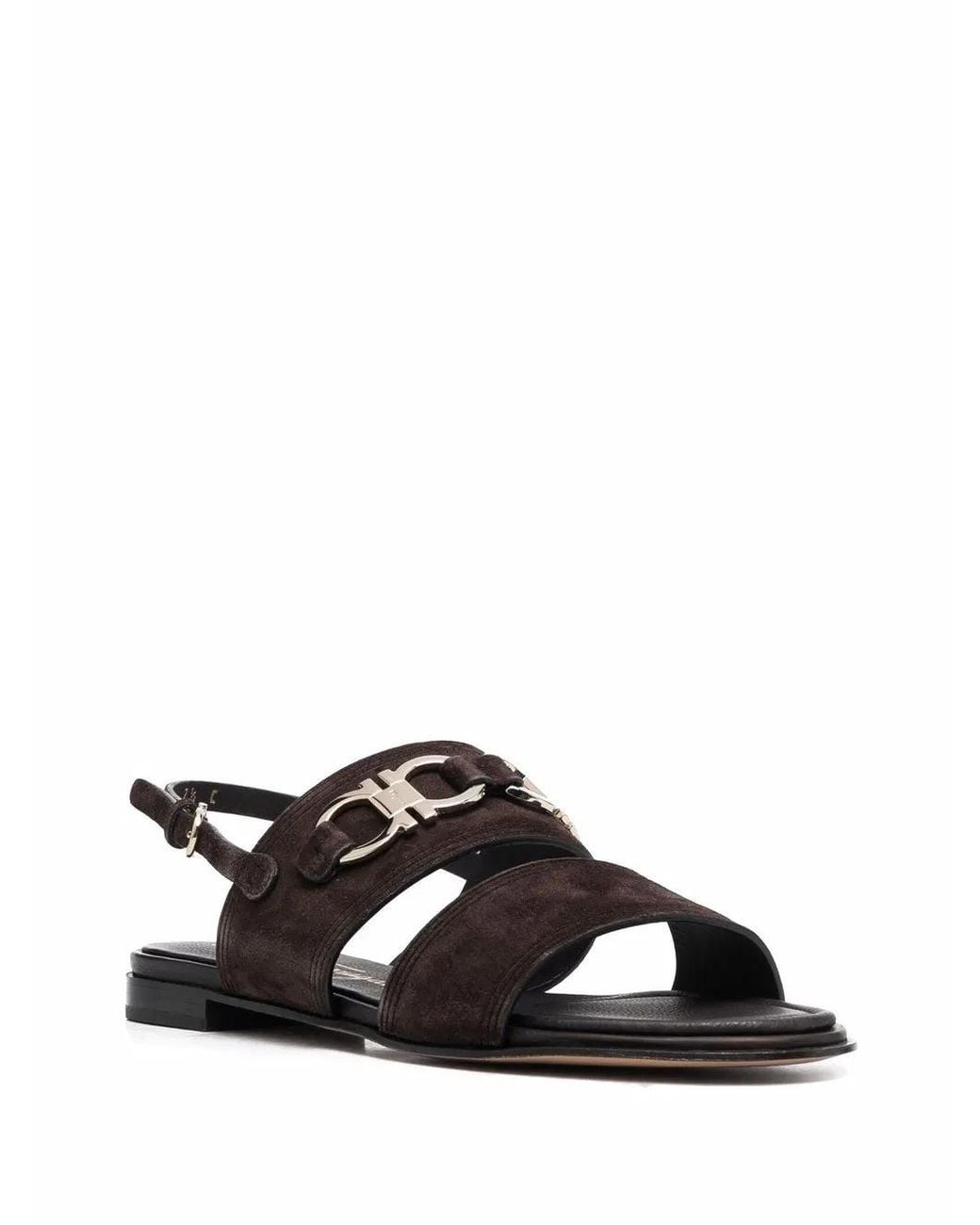 Ferragamo Black Gancini-Plaque Suede Sandals
