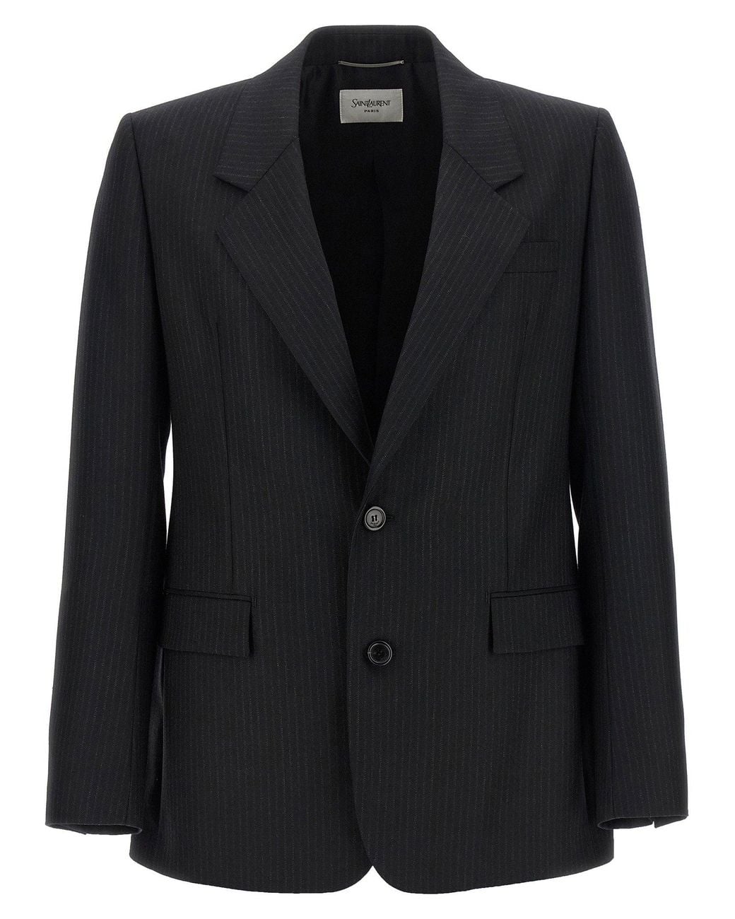 Saint Laurent Black Pinstripe Wool Blazer