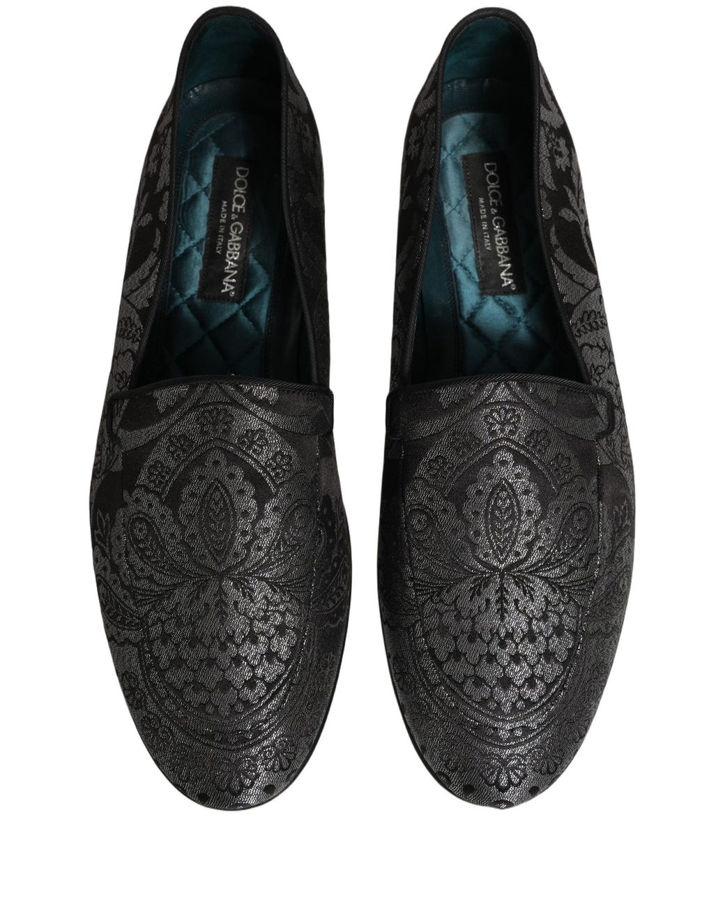 Dolce & Gabbana Gray Jacquard Leather Slip On Loafers Shoes for men
