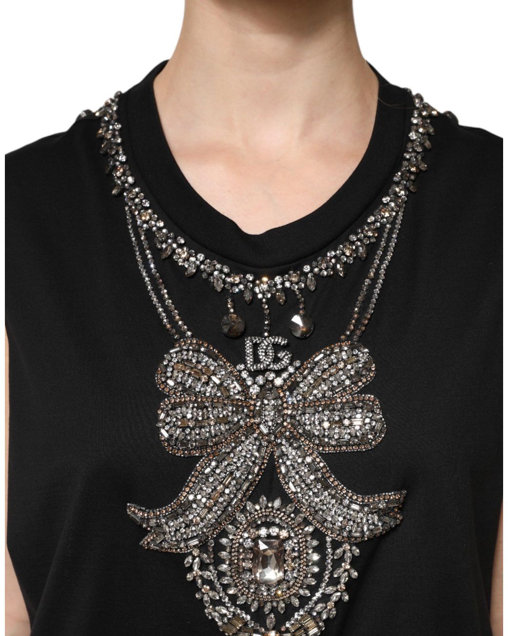 Dolce & Gabbana Black Cotton Rhinestone Embellished Tank Top