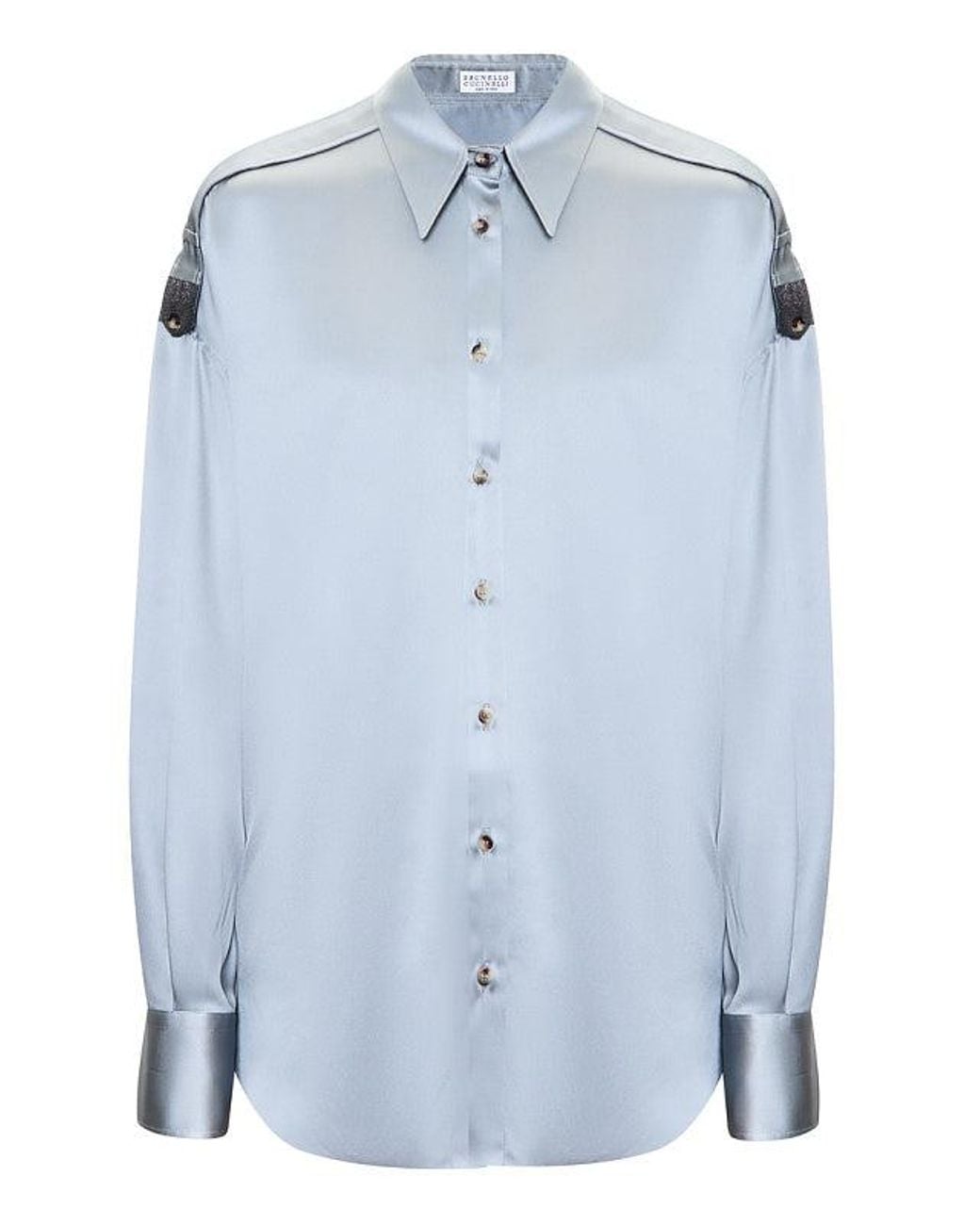 Brunello Cucinelli Blue Satin Button-Up Shirt