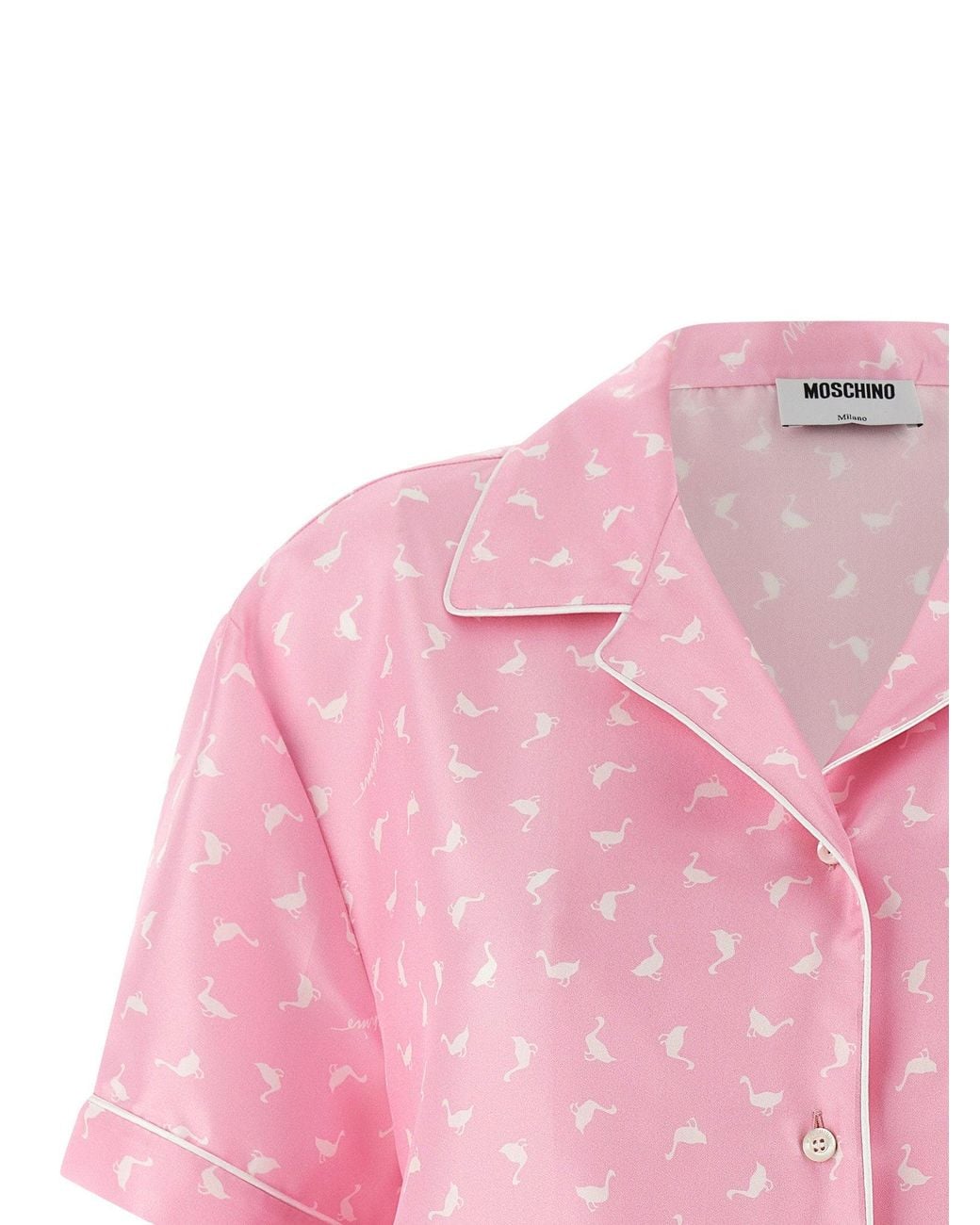 Moschino Pink Goose-Print Silk Twill Shirt