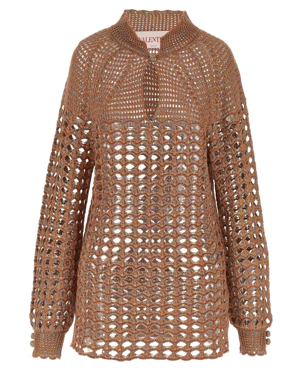 Valentino Garavani Brown Openwork Sweater Linen Sweater, Cardigans