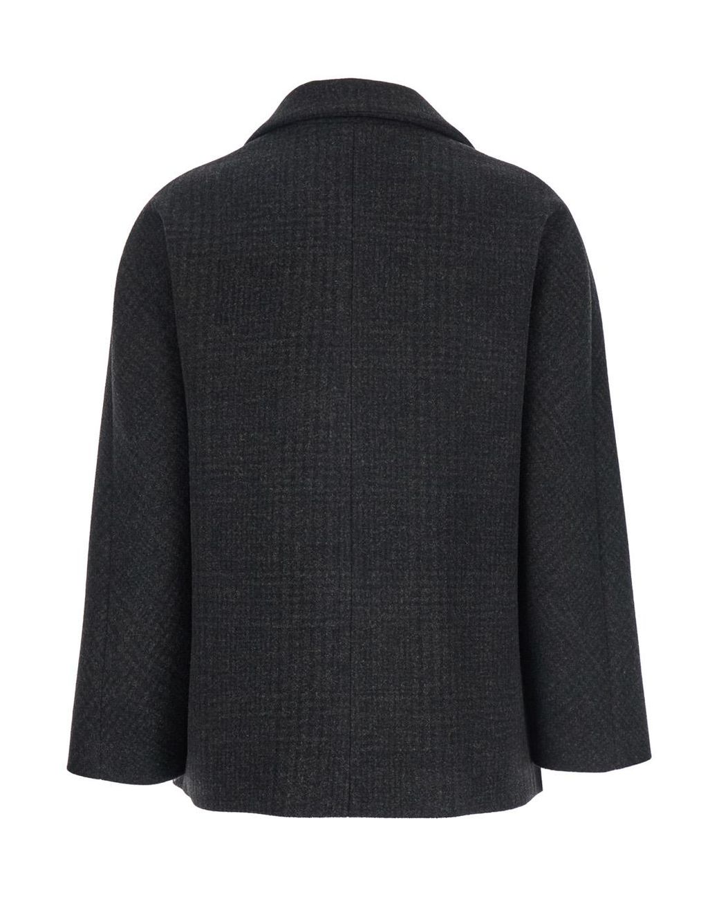 Le Plain Black Double-Breasted Jacket With Peak Revers And All-Over Check Motif