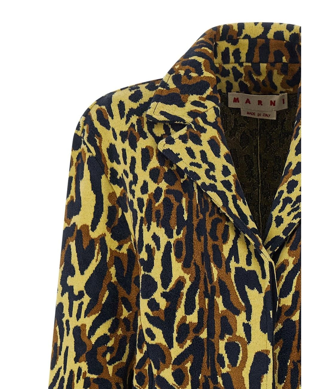 Marni Yellow Abstract Animal-Print Jacquard Coat