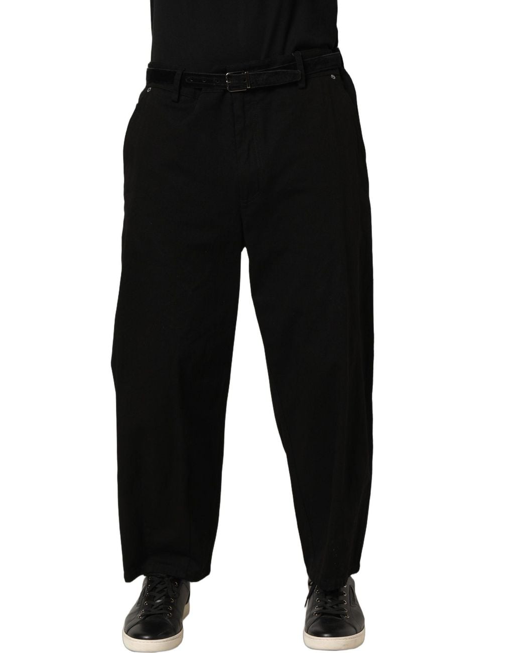 Dolce & Gabbana Black Mid Waist Straight Trouser Pants Cotton for men