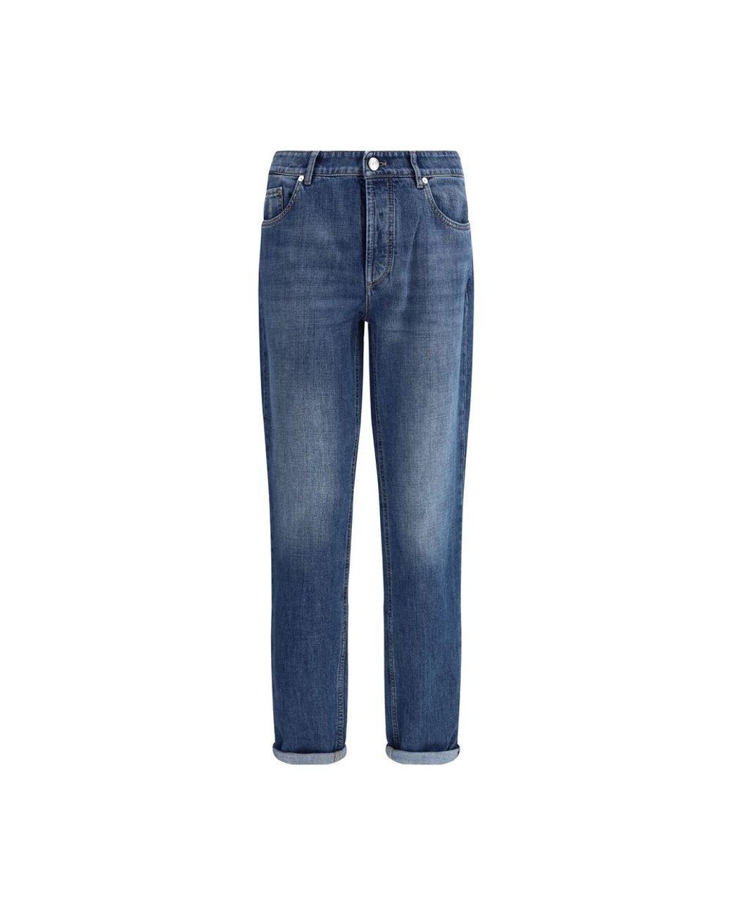 Brunello Cucinelli Blue Cuffed Jeans for men