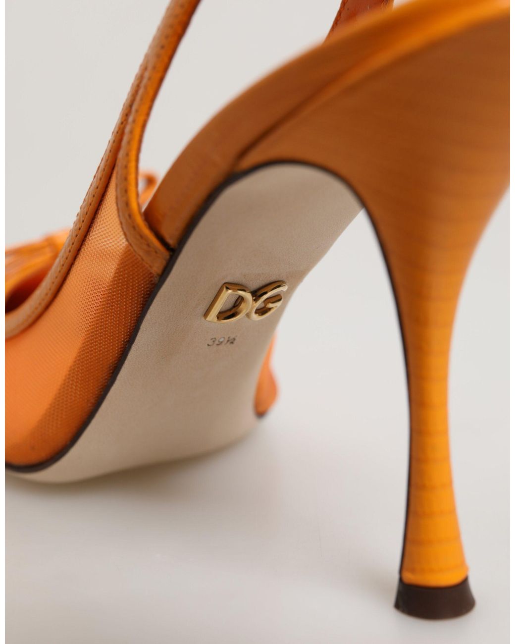Dolce & Gabbana Orange Leather Mesh Heels Slingback Shoes Pa+40Lf