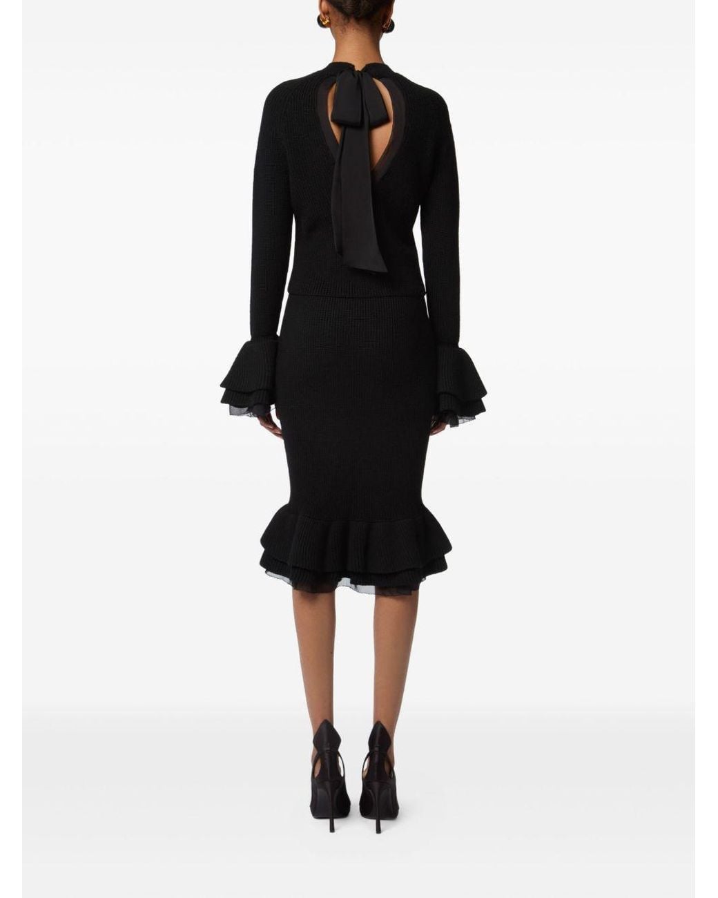 Nina Ricci Black Skirt Ribbed Virgin Wool Midi