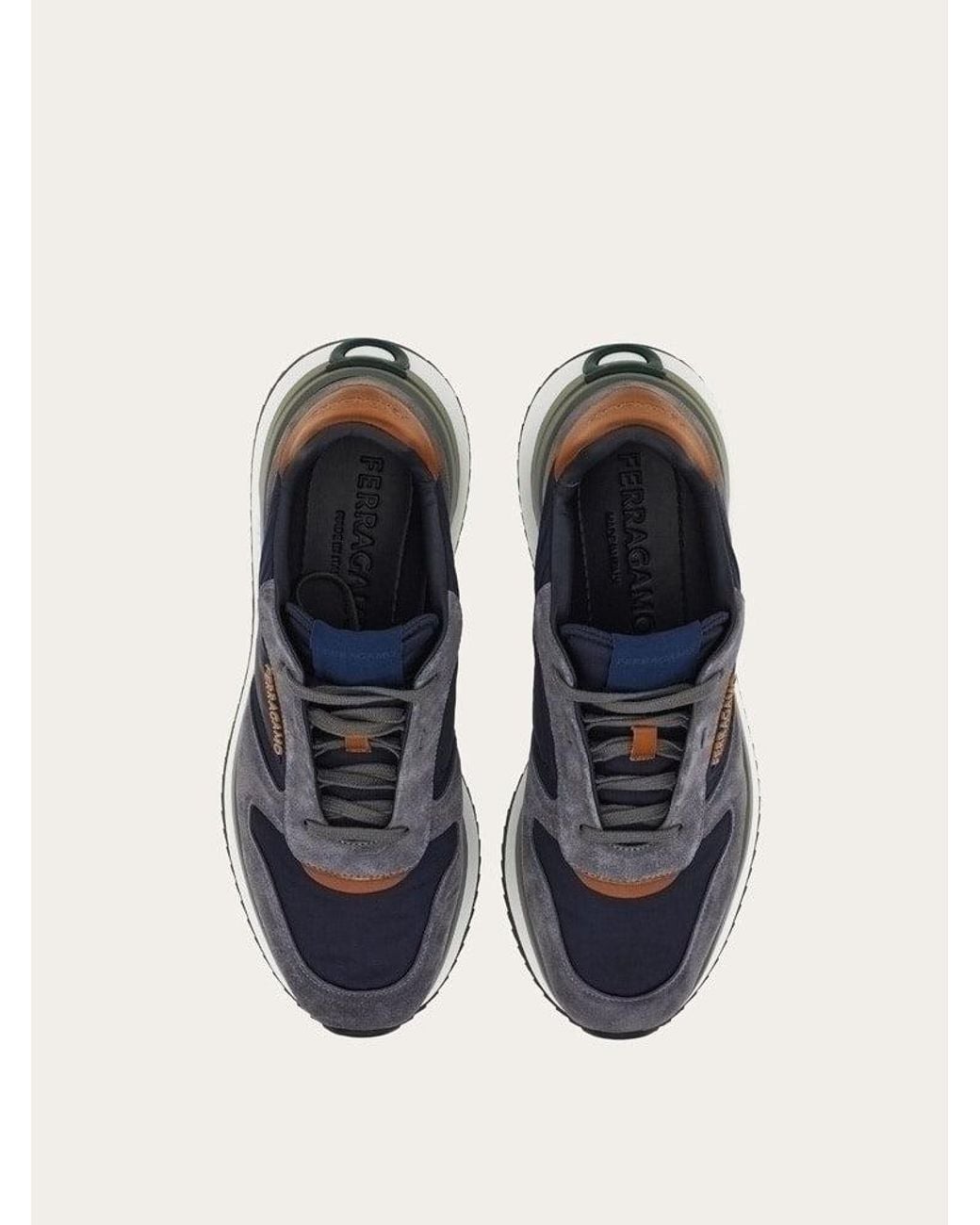 Ferragamo Blue Mixed Material Sneakers for men