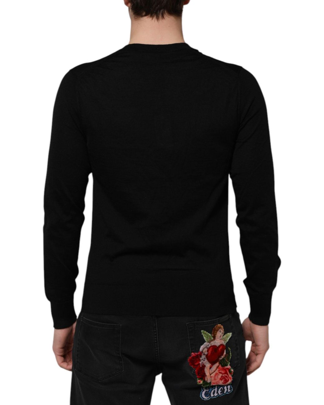 Dolce & Gabbana Black Vneck Wool Long Sleeve Knit for men