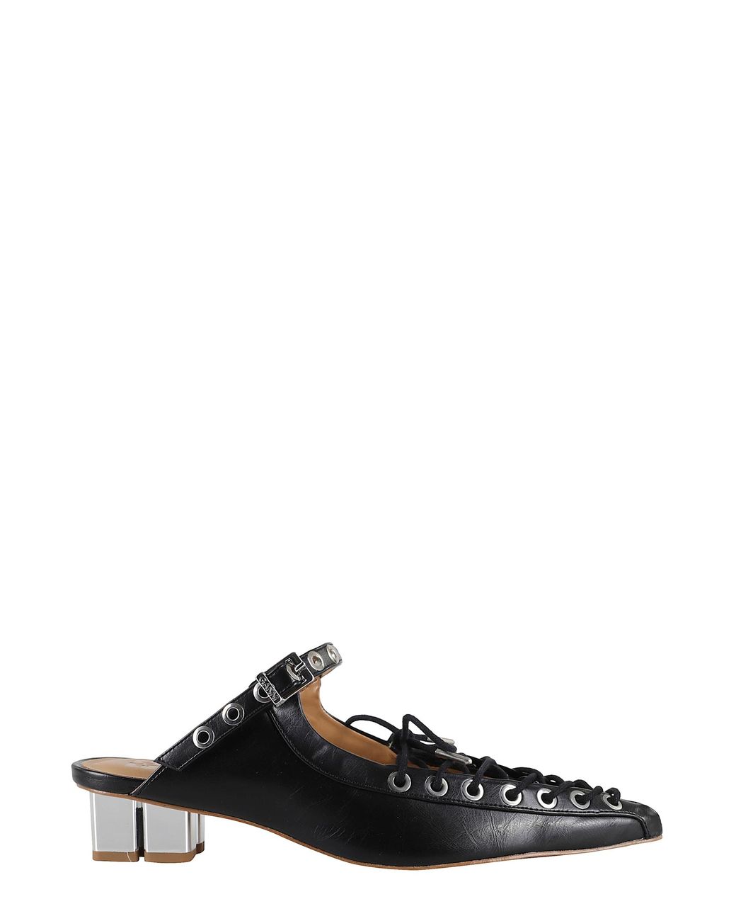 Ganni Eyelets Lace Up Mule in Black | Lyst