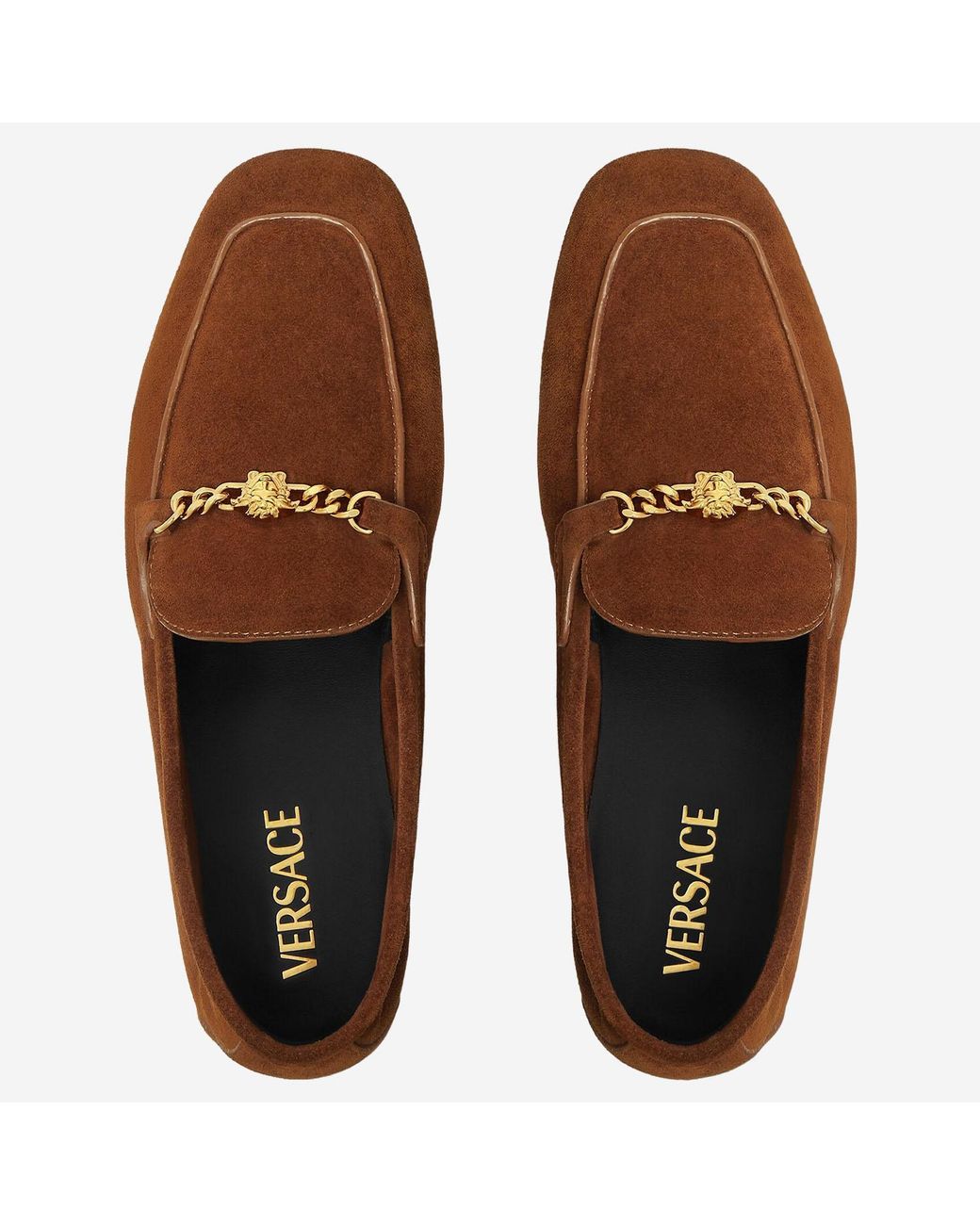 Versace Brown Suede Loafers With Medusa Detail Calf Leather