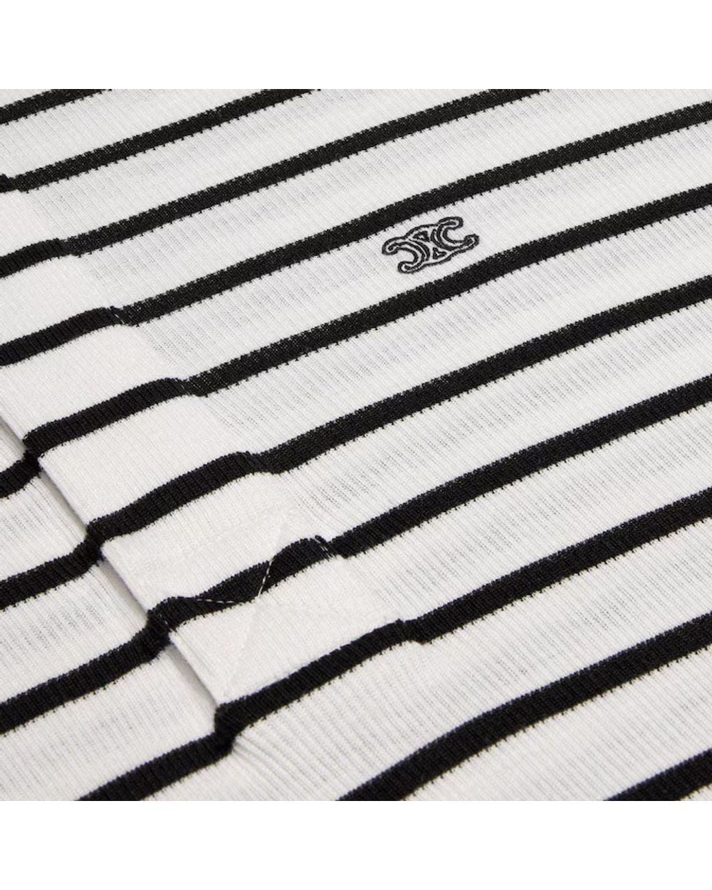 Céline White Celine Striped Cotton Polo