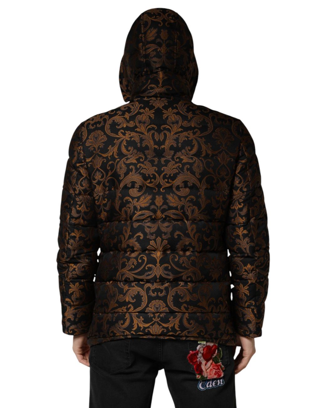 Dolce & Gabbana Black Floral Jacquard Quilted Hooded Jacket for men