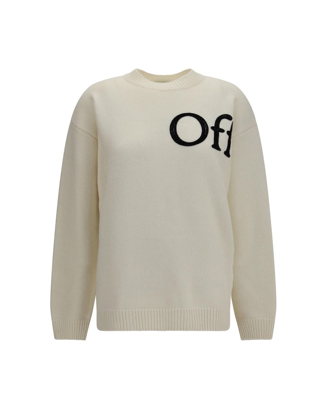 Off-White c/o Virgil Abloh Gray Crewneck Sweater Bookish Shared Ivory- Merino Wool (Ovis Aries)