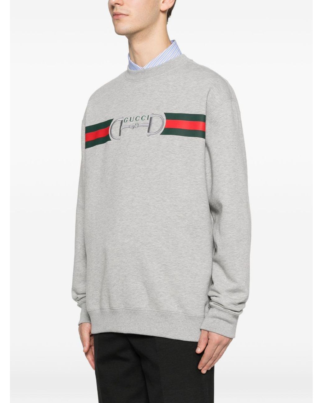 Gucci Gray Cotton Sweatshirt With Print On The Front for men
