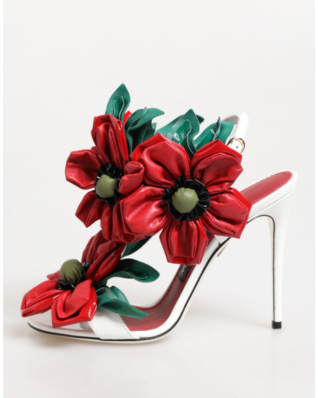 Dolce & Gabbana Red Floral Detailing Sandals Shoes And Calfskin Leather