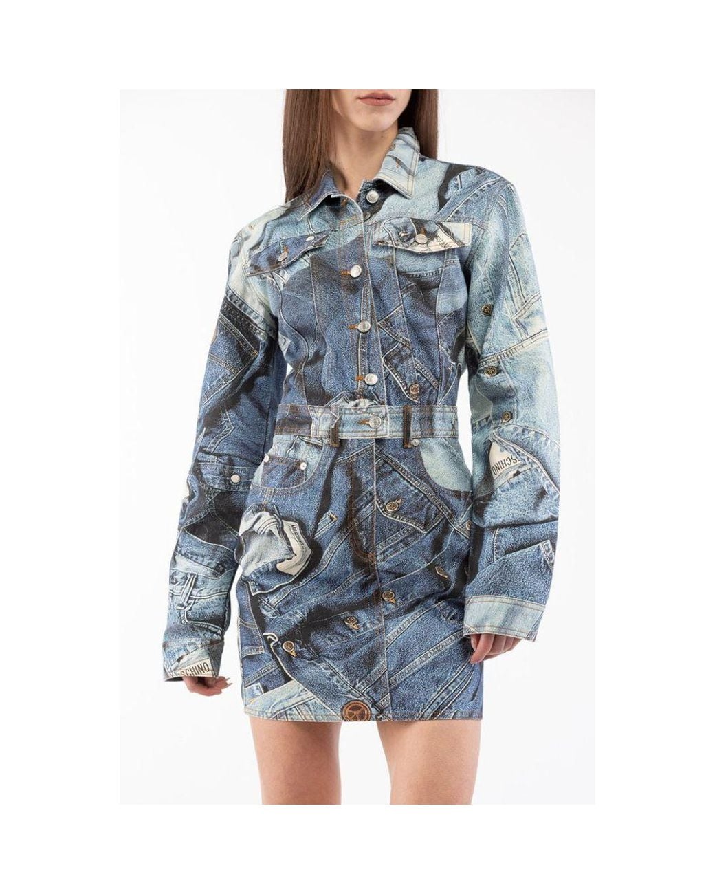 Moschino Blue Moschino Printed Cotton Shirt Dress