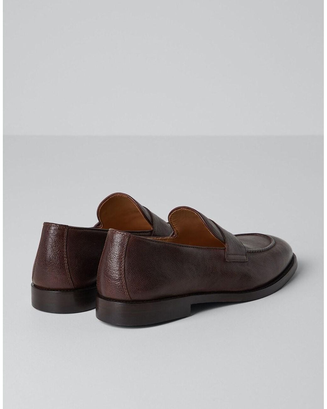 Brunello Cucinelli Brown Chestnut Leather Penny Loafer Shoe for men