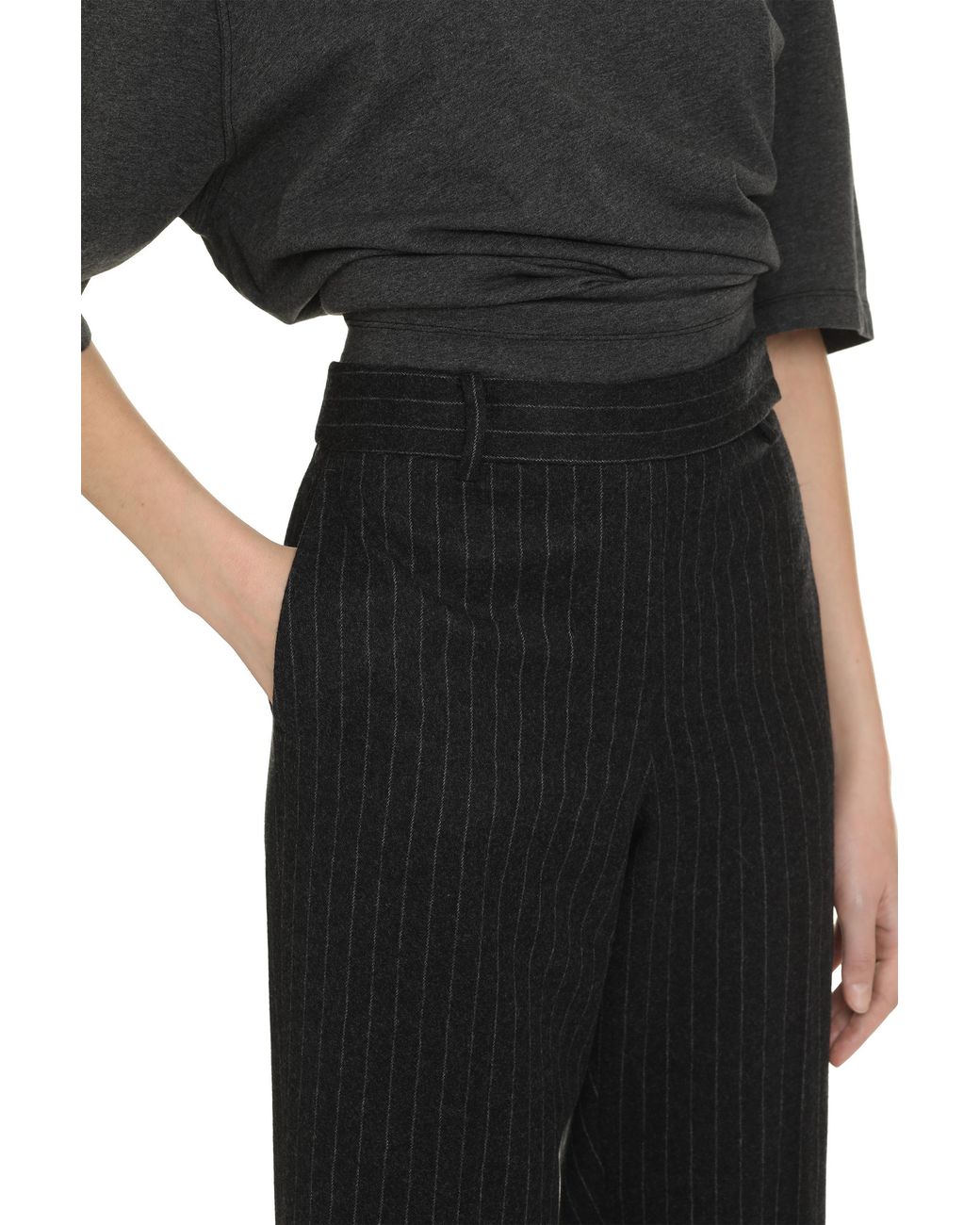 MICHAEL Michael Kors Black Pinstriped Wool Trousers Straight