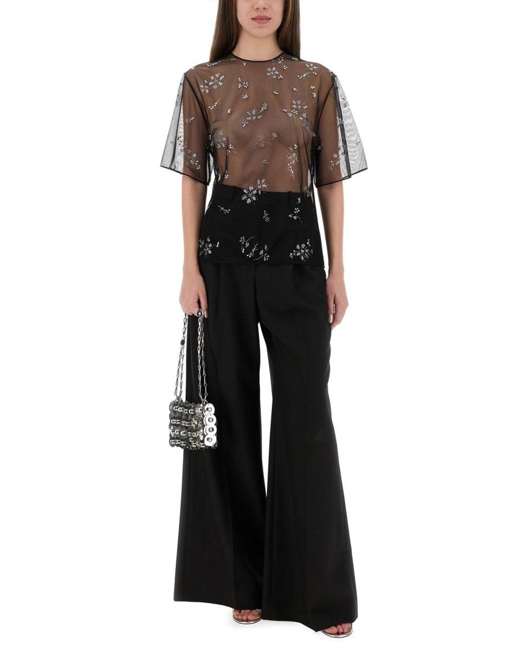 Rabanne Black Transparent Top With Applications Polyamide Tops