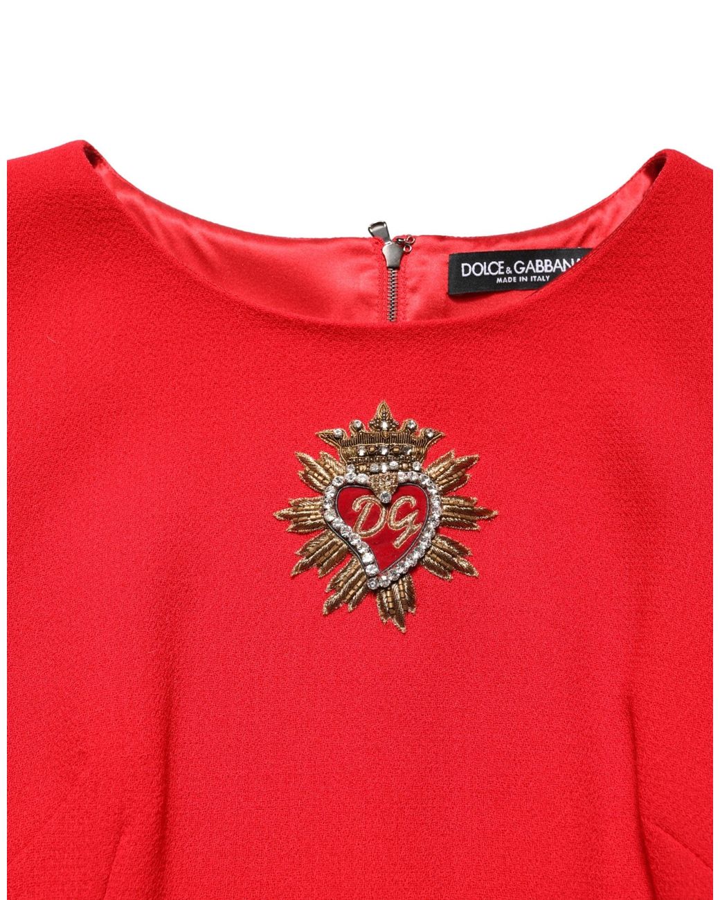 Dolce & Gabbana Red Dolce & Gabbana Heart-Embellished Virgin Wool Mini Dress