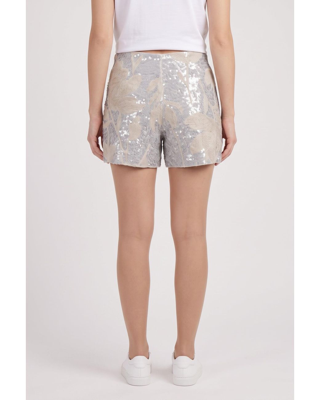 Brunello Cucinelli Gray Embellished Linen Shorts