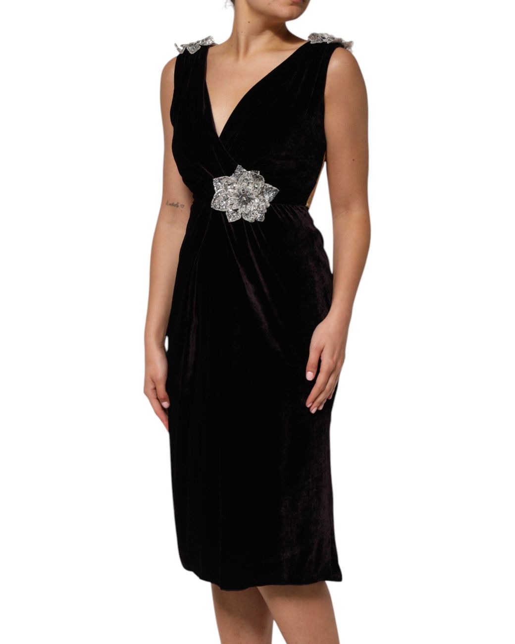 Dolce & Gabbana Black Velvet Floral Embellished Dress