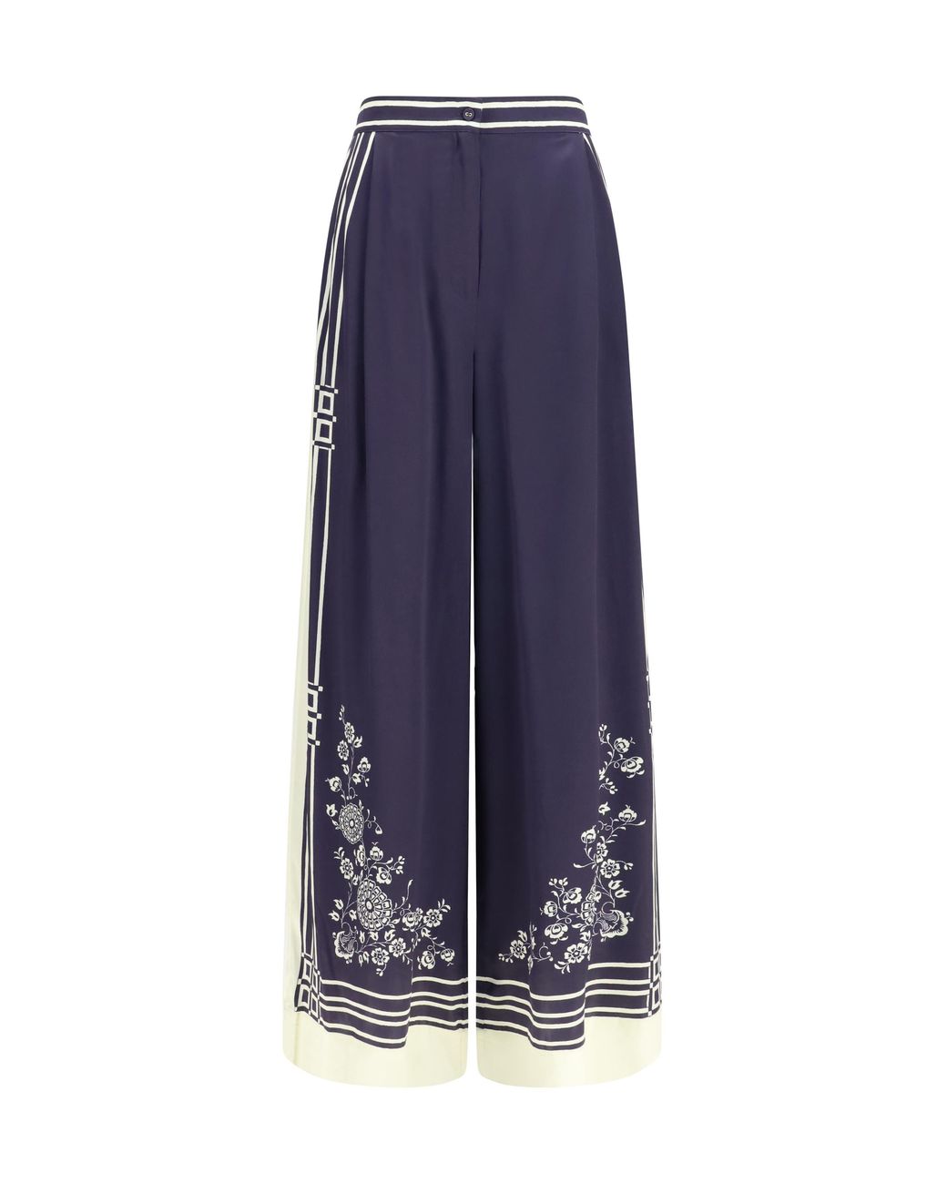 ALÉMAIS Blue Wide-Leg Silk Pants Banderra Trousers