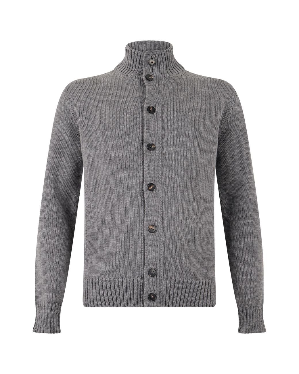 Slowear Gray High-Neck Wool Cardigan Virgin Sweater for men
