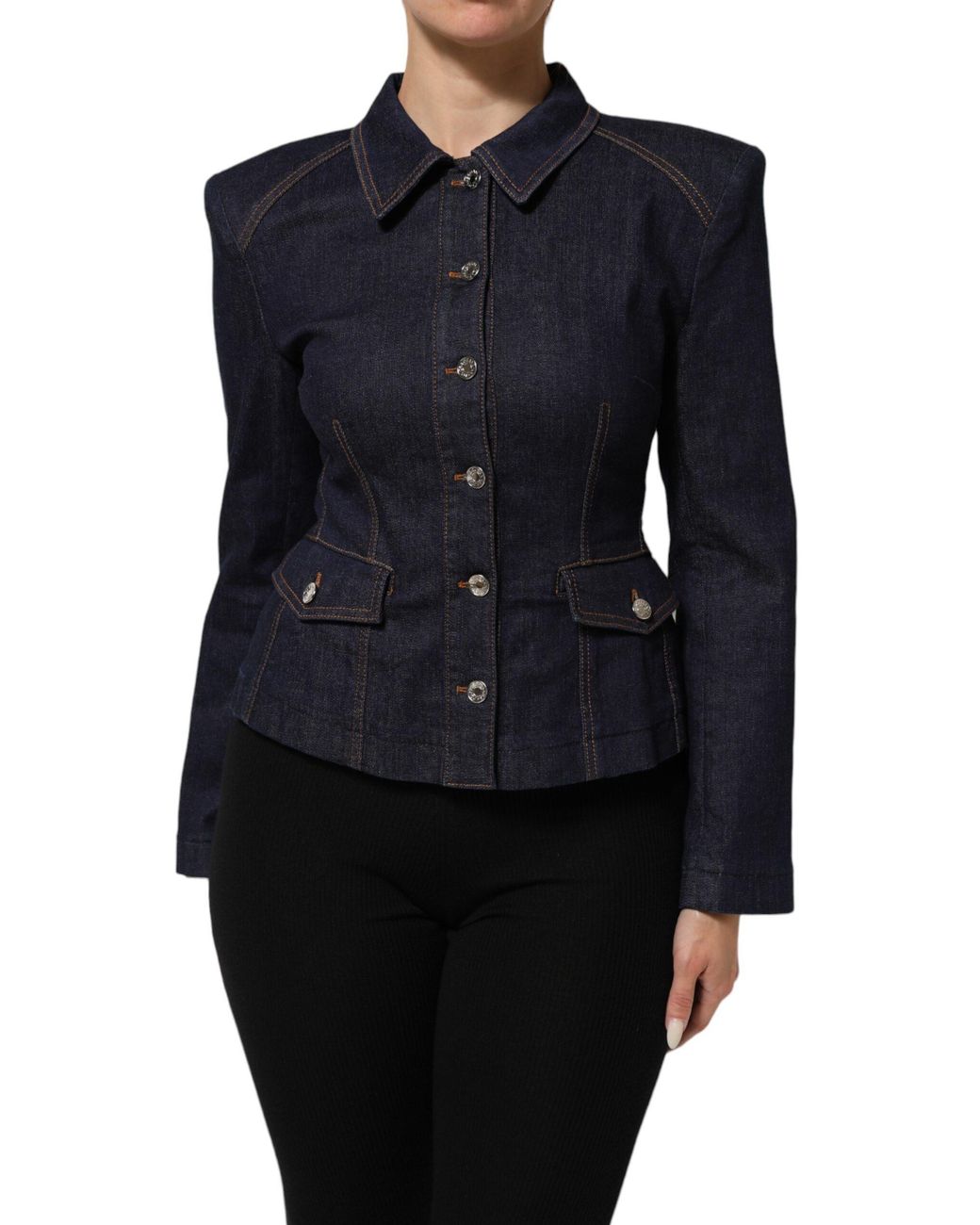Dolce & Gabbana Blue Dark Cotton Collared Denim Coat Jacket Co+02+Elastomultyester Clothing