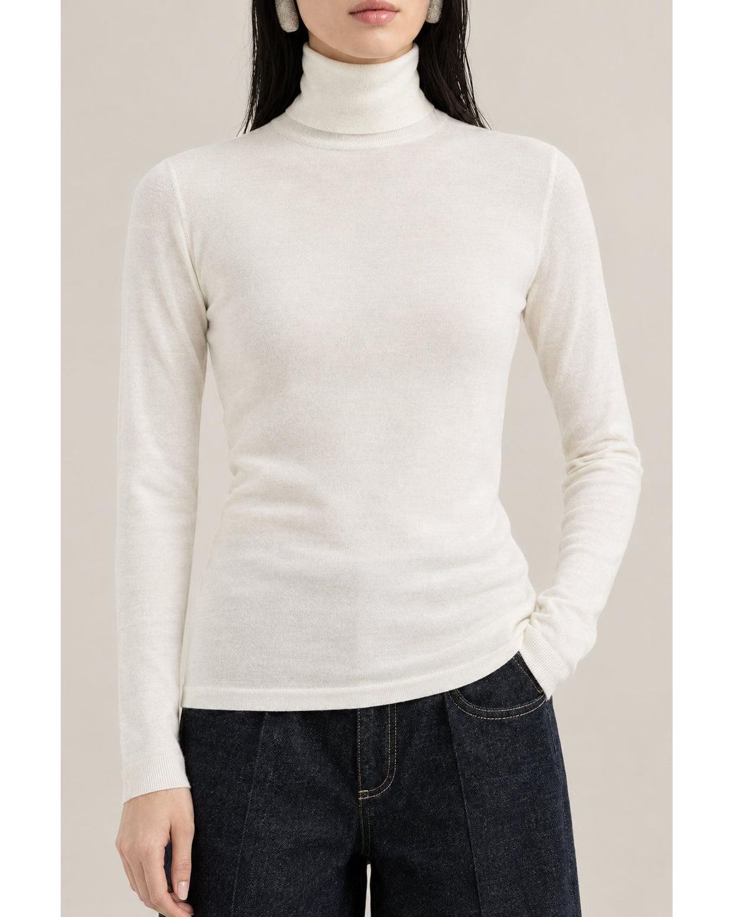Brunello Cucinelli White Wool Silk Turtleneck Sweater Clothing