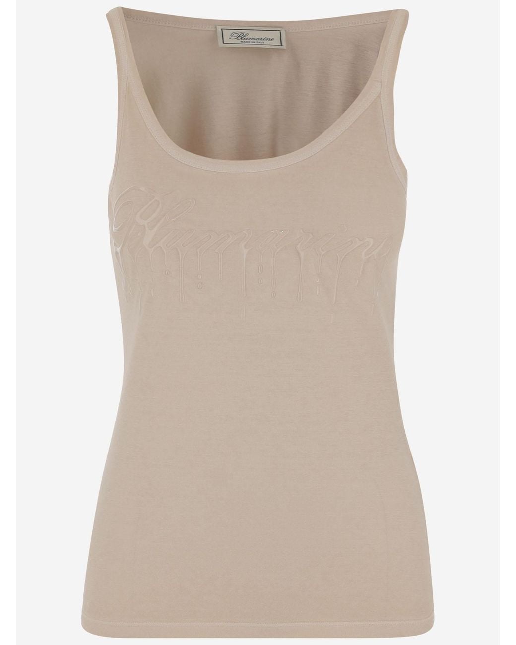 Blumarine Natural Jersey Top With Cast-Effect Logo