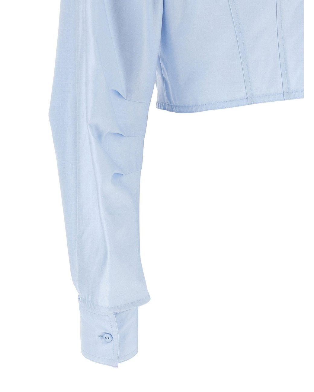 Elisabetta Franchi Blue Cropped Bustier Cotton Poplin Shirt