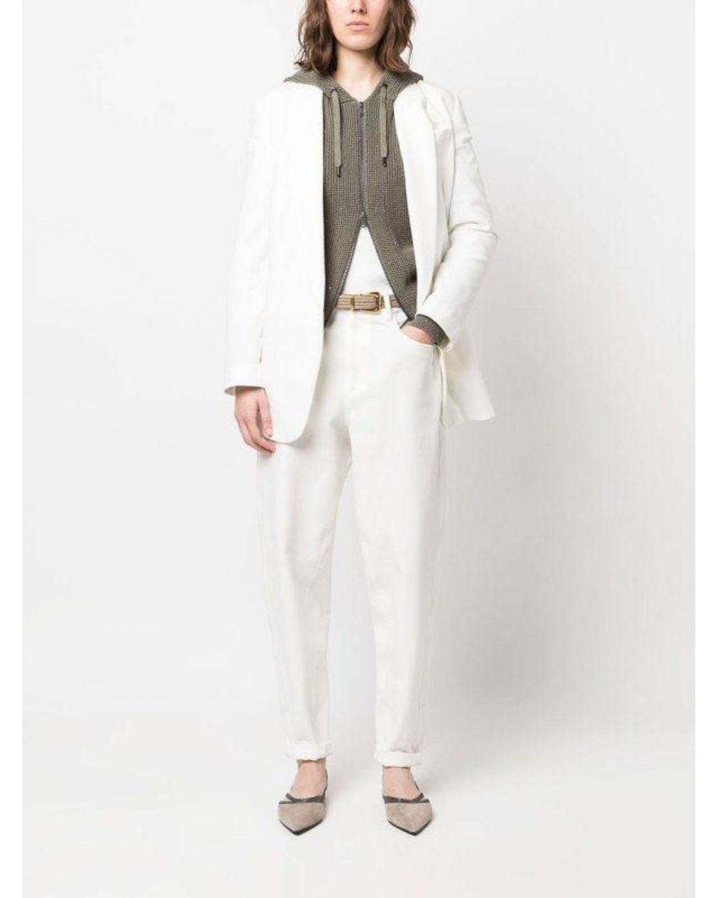 Brunello Cucinelli White Naturale Cotton Relaxed Fit Trousers