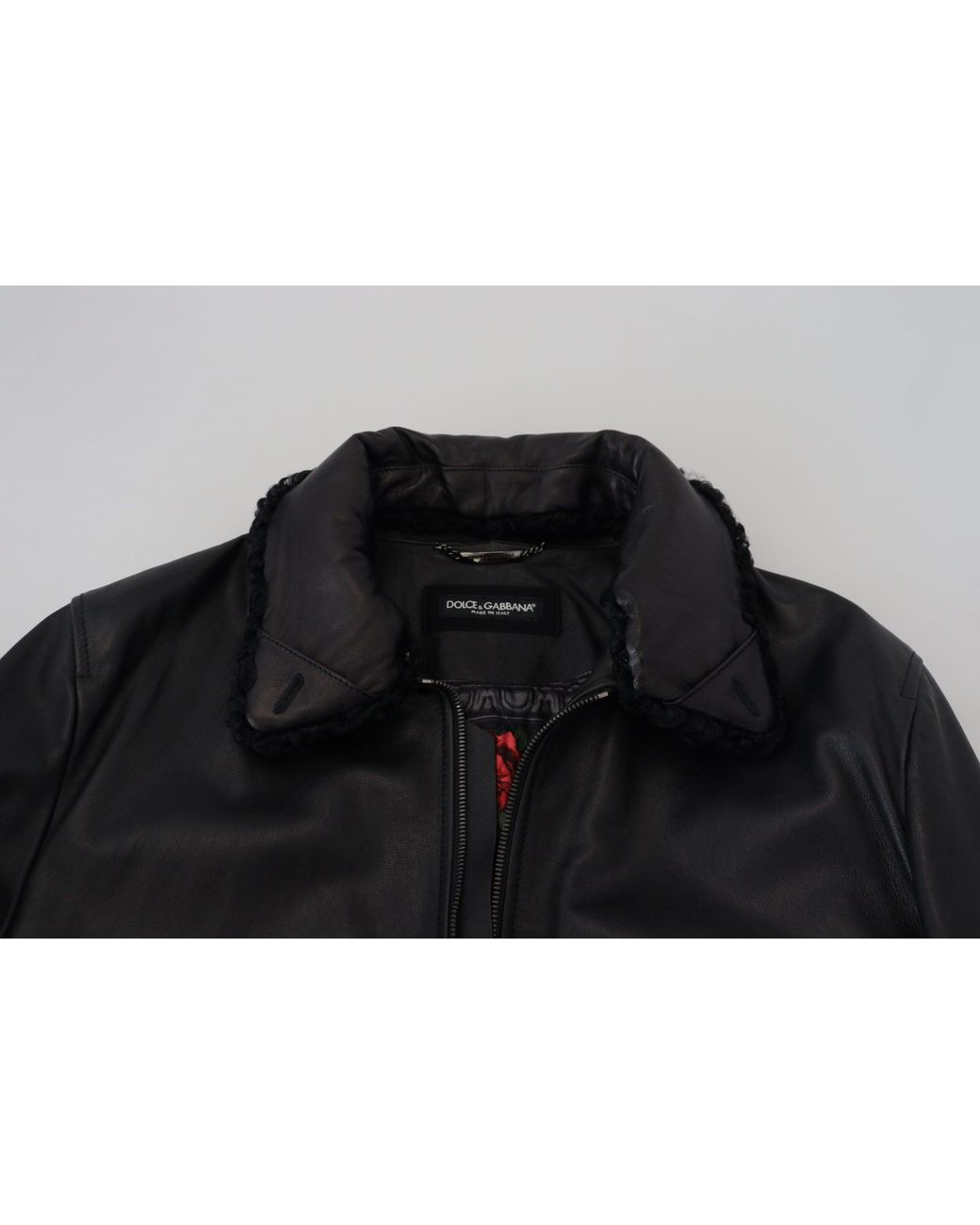 Dolce & Gabbana Black Lamb Leather Collared Coat Jacket for men