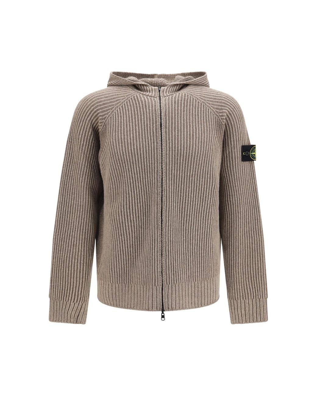 Stone Island Gray Hooded Zip-Up Sweater for men
