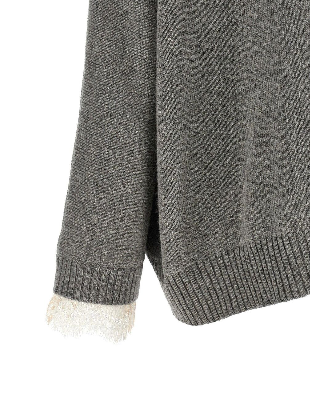 Alberta Ferretti Gray Central-Stitched Cashmere-Blend Sweater