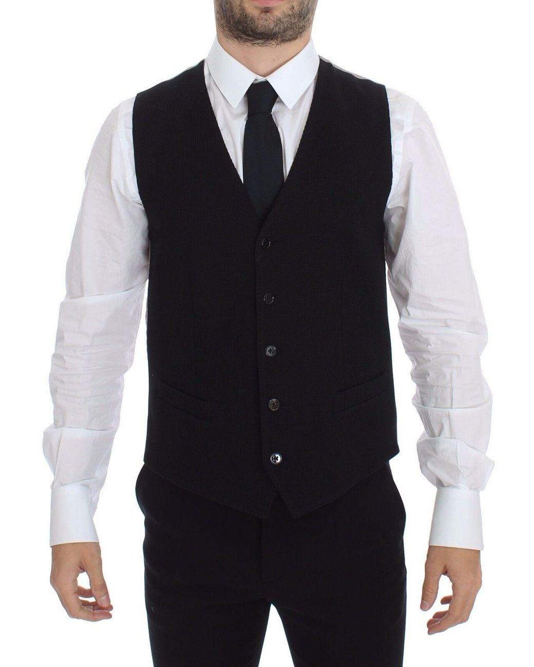 Dolce & Gabbana Black Cotton Dress Vest Blazer Jacket Silk for men