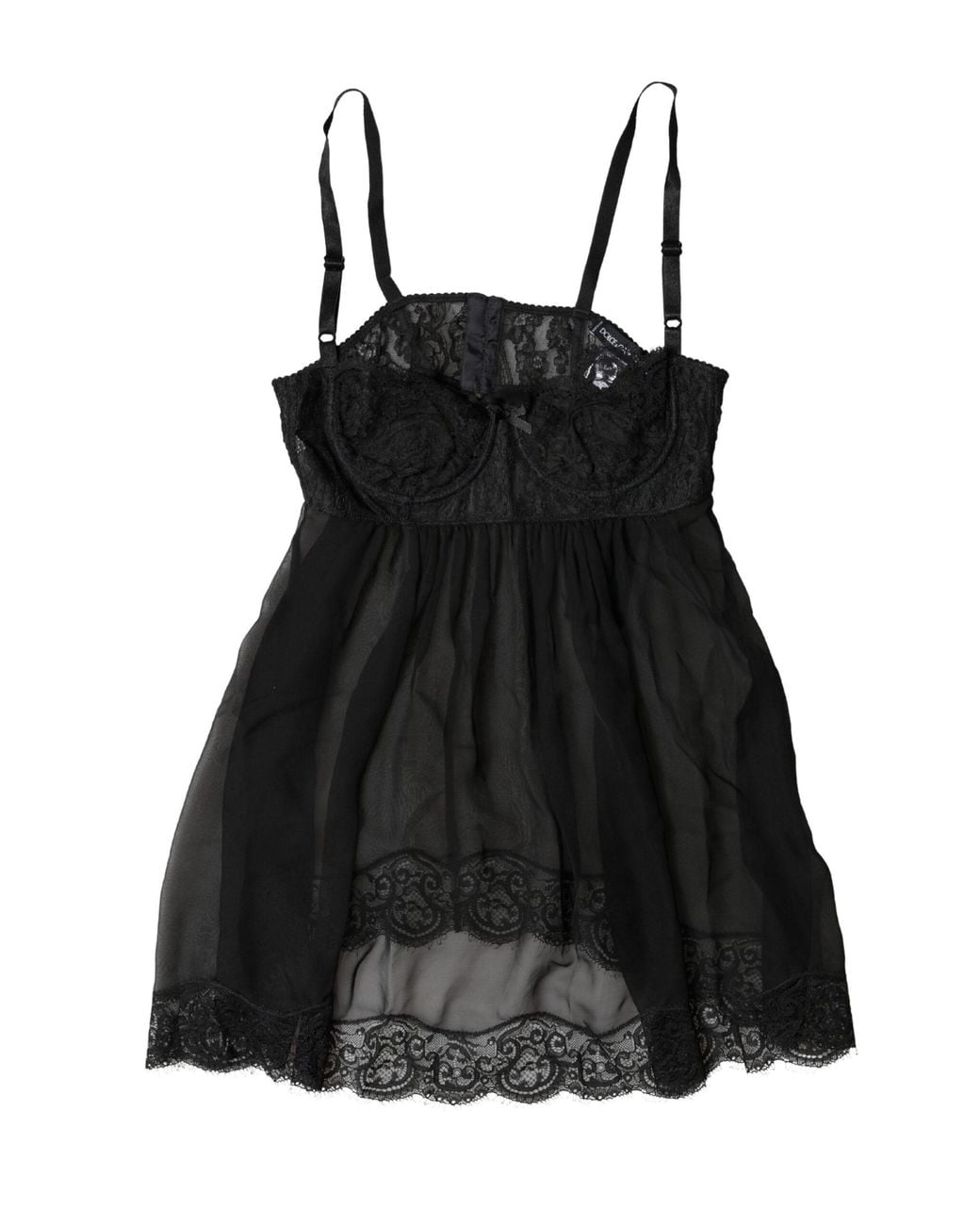 Dolce & Gabbana Black Silk Floral Lace Lingerie Top Underwear Cotton Nylon Rayon